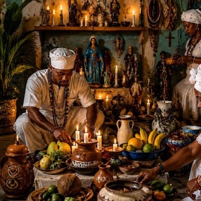 Imagen generada por IA sobre un altar de santería en República Dominicana