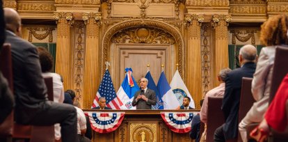 El presidente Luis Abinader durante un acto con jóvenes en Nueva York.