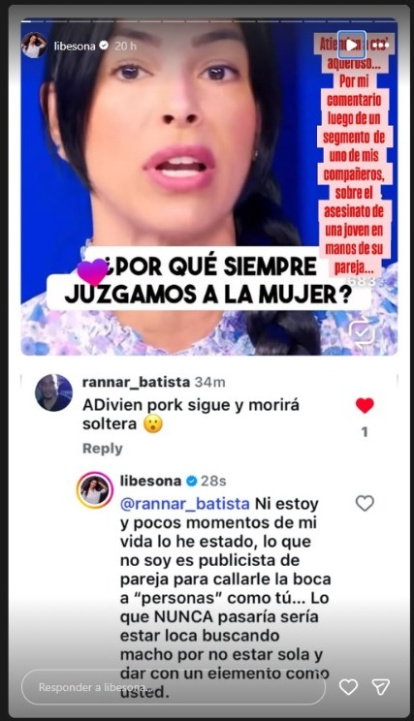 Historia en la cuenta de Instagram de Lizbeth Santos