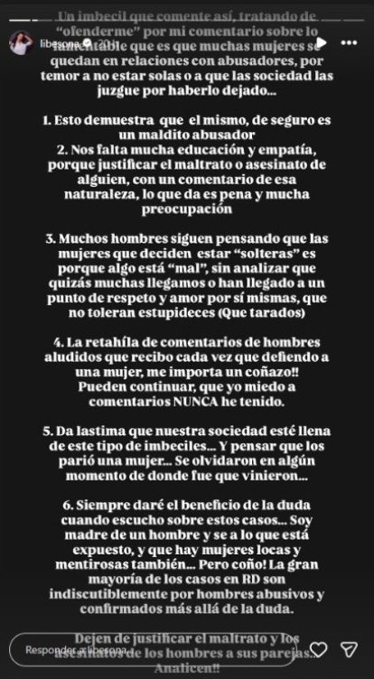 Historia en la cuenta de Instagram de Lizbeth Santos