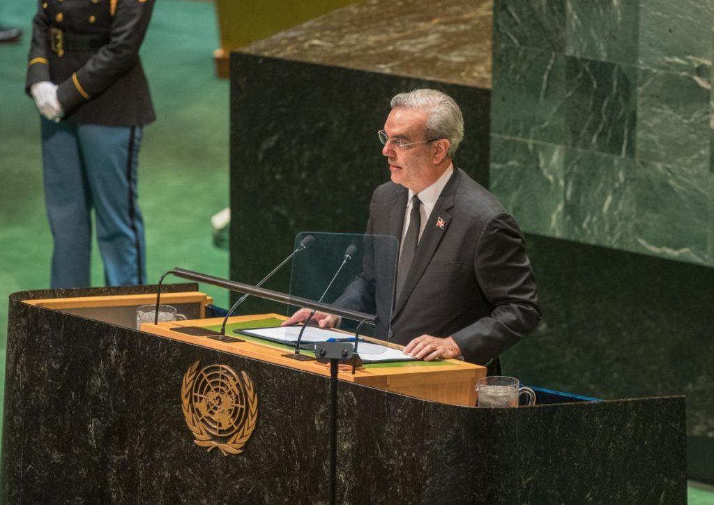 El presidente dominicano, Luis Abinader en su alocución durante su discurso ante la 78va Asamblea General de las Naciones Unidas (ONU). / Presidencia RD