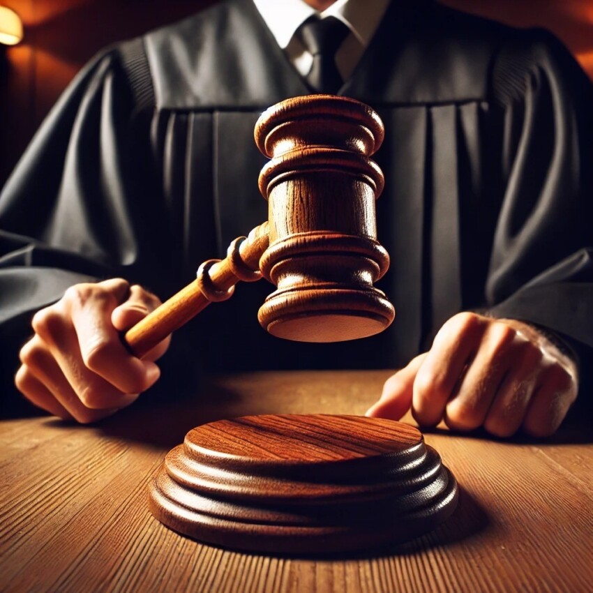 Imagen generada por IA de un juez en una sala del tribunal