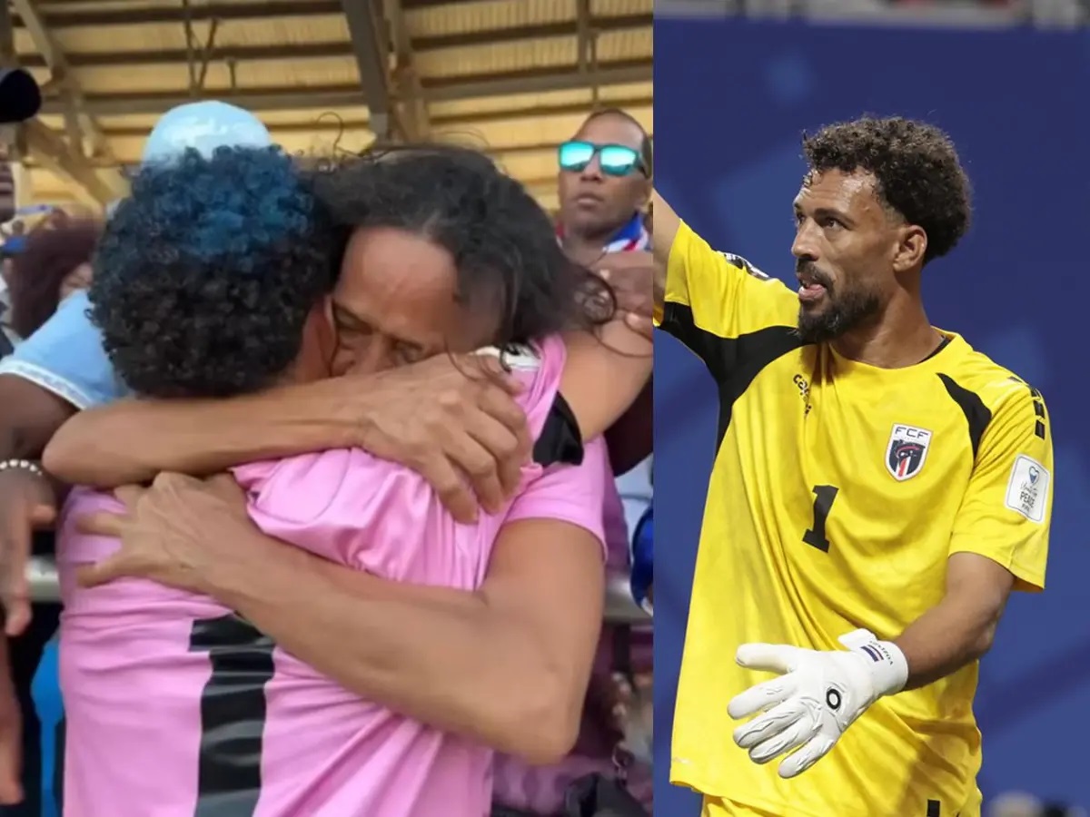 Vojinha abraza a su madre Ana Cándida, llegada desde Cabo Verde el pasado viernes, durante el último entrenamiento del equipo de este sábado.