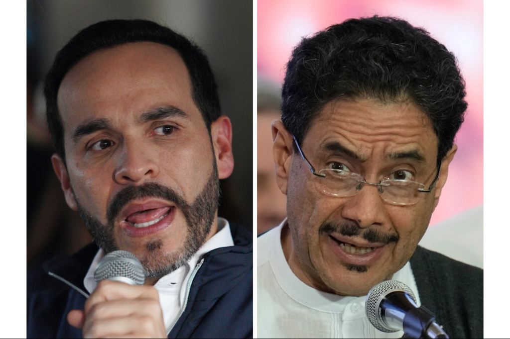Esta combinación de fotografías muestra a los candidatos presidenciales Abelardo de la Esprilla, izquierda, el 6 de mayo de 2026, e Iván Cepeda, izquierda, el 31 de mayo de 2026, en Bogotá, Colombia. (Foto AP)