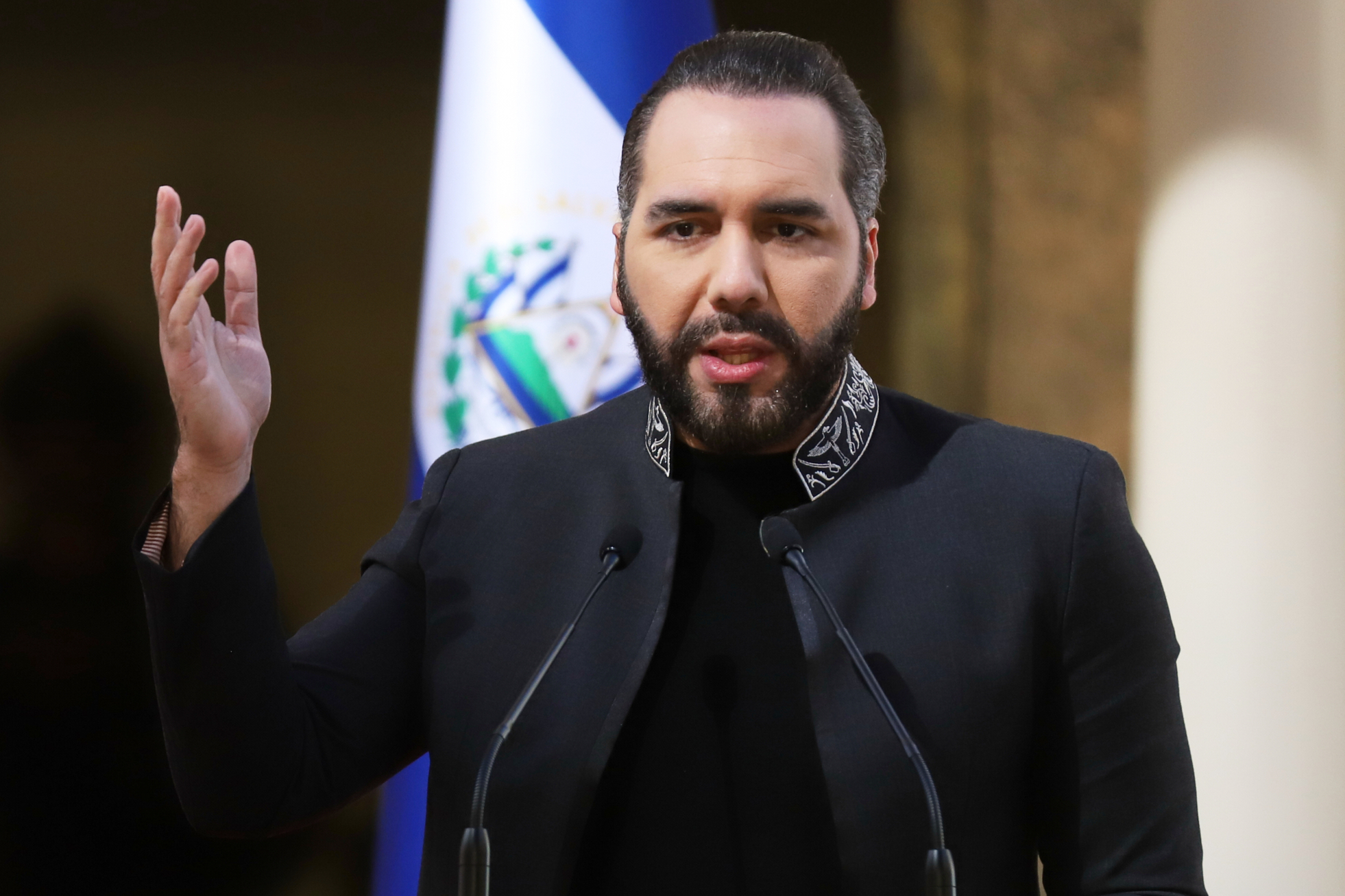 El presidente salvadoreño Nayib Bukele en Palacio Nacional para reunirse con legisladores de Estados Unidos, el 19 de enero de 2026, en San Salvador. (AP Foto/Salvador Melendez, Archivo)
