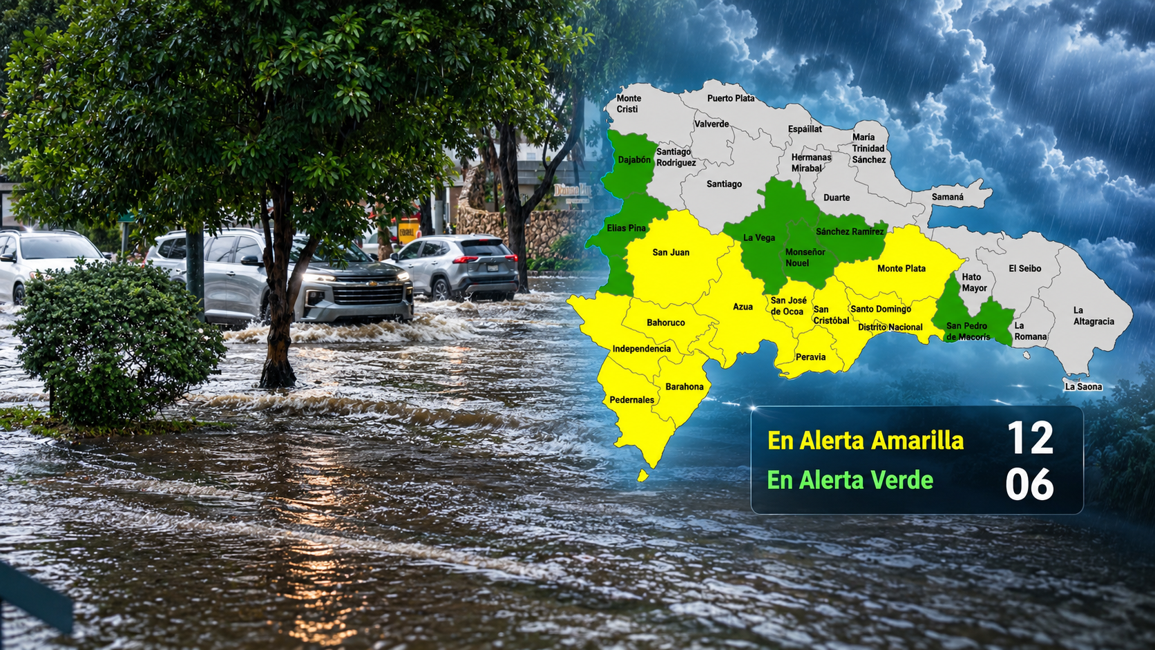 Las intensas lluvias de este martes han inundado calles y avenidas en el Gran Santo Domingo. El la foto, un tramo de la avenida Sarasota.