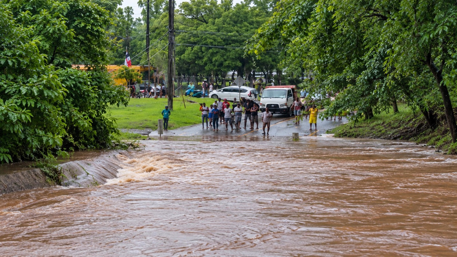 Río inundado en Monte Plata.